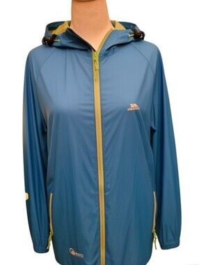 Trespass Blue Hooded Waterproof Jacket with Yellow Trim